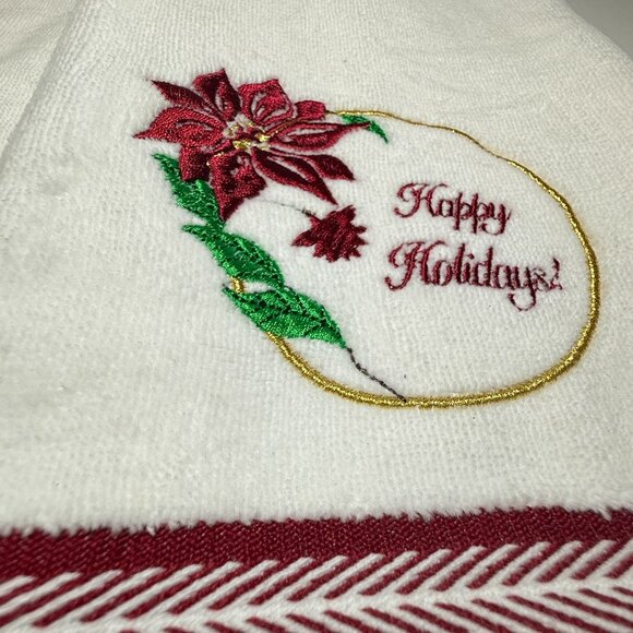 Kassa Fina Holiday Hand Towels Set Of 2 Embroidered Happy Holidays Design Vtg - Picture 7 of 7
